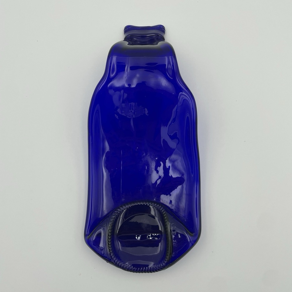 Glass Spoon Rest- Cobalt Blue Hand Melted Flat Bottle Spoon Rest 8" Trinket Tray - Picture 9 of 13